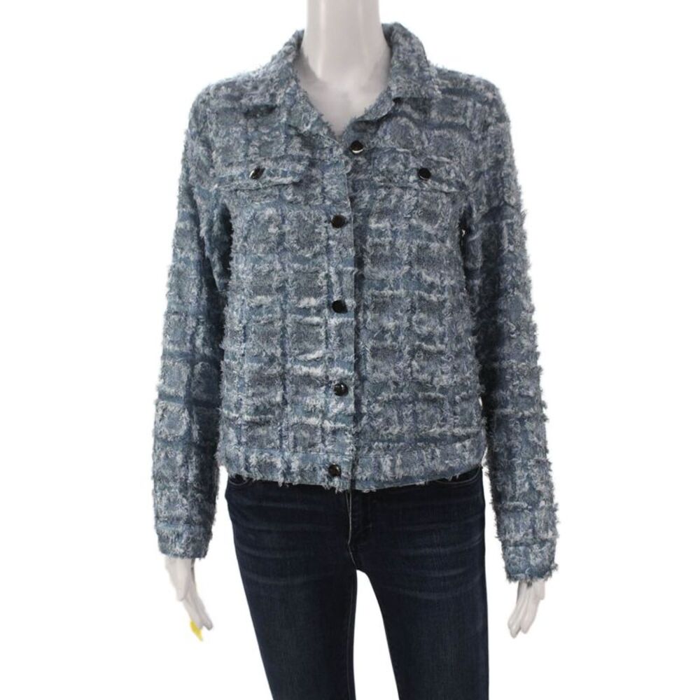 Picadilly Womens Blue Basic Jacket Check Collared Long Sleeve Size XS